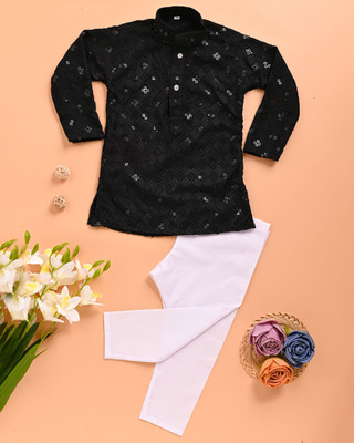 AsSahanaraDresses Baby Boys Festive & Party Kurta and Pyjama Set(Black Pack of 1)