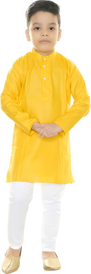 Mayyas fashion Boys Festive & Party, Casual Kurta and Pyjama Set(Yellow Pack of 1)