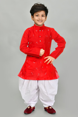 COSMOS ART ENTERPRISE Boys Casual Kurta and Patiala Set(Red Pack of 1)