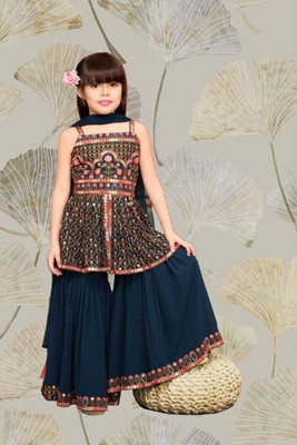 CELVIRA Girls Festive & Party Kurta, Pyjama & Dupatta Set(Blue Pack of 1)