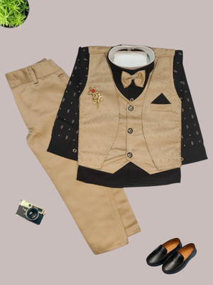 Kavya Creations Boys Festive & Party, Wedding Shirt, Waistcoat and Pant Set(Yellow Pack of 1)