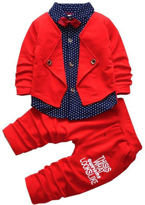 PORPY Boys Casual, Festive & Party, Formal, Wedding Blazer and Pant Set(Red Pack of 1)