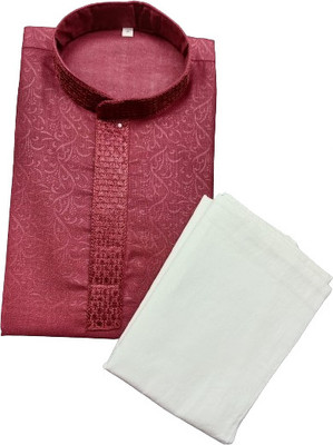 Qitty Boys Festive & Party, Wedding Kurta and Pyjama Set(Maroon Pack of 1)