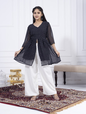misha enterprise Girls Casual Kurta and Palazzo Set(Black Pack of 1)