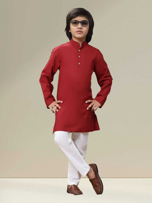 MUSTAKIN CREATION Baby Boys Casual Kurta and Pyjama Set(Red Pack of 1)
