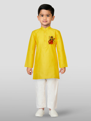 jbn CREATION Boys Casual Kurta and Pyjama Set(Yellow Pack of 1)