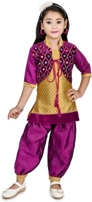 luckyhstar Girls Festive & Party Kurta and Patiala Set(Purple Pack of 1)