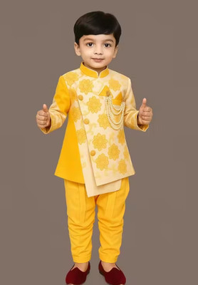 VDress Baby Boys Festive & Party Kurta and Pyjama Set(Yellow Pack of 1)