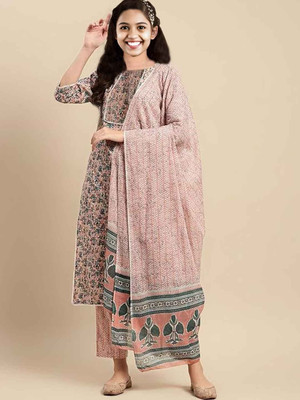 Samadhvi Girls Casual Churidar and Dupatta Set(Pink Pack of 1)