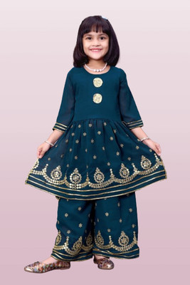 Agnivesha Girls Festive & Party Kurta and Palazzo Set(Blue Pack of 1)