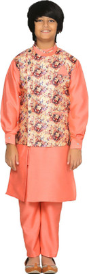 Fourfolds Boys Festive & Party Kurta, Waistcoat and Pyjama Set(Multicolor Pack of 1)