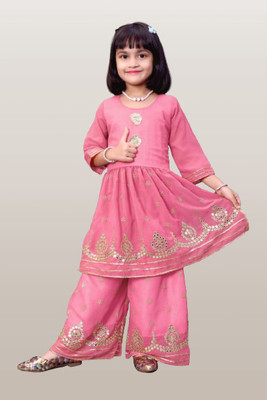 Agnivesha Girls Festive & Party Kurta and Palazzo Set(Pink Pack of 1)