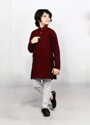 AMAN ENTERPRISE Boys Wedding Kurta and Pyjama Set(Maroon Pack of 1)