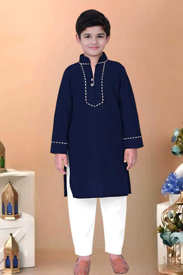 MUSTAKIN CREATION Baby Boys Casual Kurta and Pyjama Set(Blue Pack of 1)