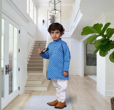 CENSAL Baby Boys Casual Kurta and Pyjama Set(Dark Blue Pack of 1)
