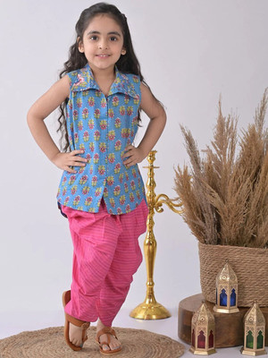 Sangria Girls Festive & Party Kurta and Dhoti Pant Set(Blue Pack of 2)