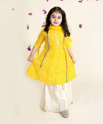 Pspeaches Girls Festive & Party Kurta and Pyjama Set(Yellow Pack of 1)