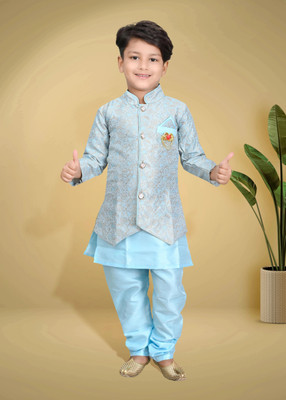 Hasibul Fashion Boys Festive & Party Sherwani and Churidar Set(Blue Pack of 1)