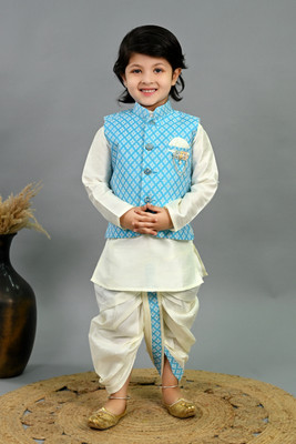 BT DEZINES Boys Festive & Party, Wedding Kurta, Waistcoat and Dhoti Pant Set(Blue Pack of 1)