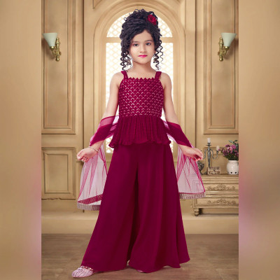 wizoksh Girls Festive & Party Kurta and Palazzo Set(Pink Pack of 1)