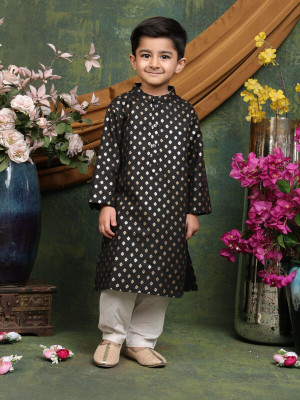 Saka Designs Boys Festive & Party Kurta and Pyjama Set(Black Pack of 1)