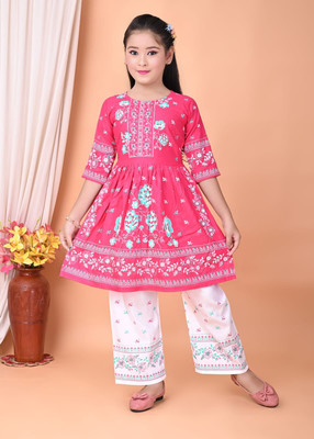 ITC FASHION Girls Festive & Party Kurta and Palazzo Set(Pink Pack of 1)