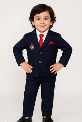 AnishkaStore Boys Festive & Party, Wedding Blazer, Shirt and Trouser Set(Blue Pack of 1)
