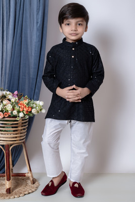 SKPGOLAPDRESSES Boys Festive & Party Kurta and Pyjama Set(Black Pack of 1)