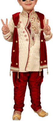 seetoo Boys Festive & Party, Wedding, Casual Sherwani and Churidar Set(Maroon Pack of 1)