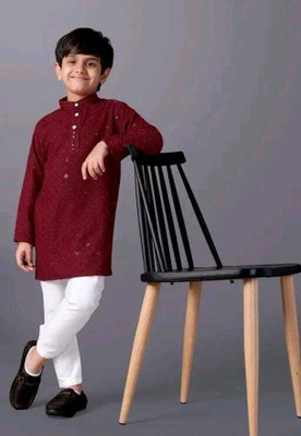 nidhikishan Baby Boys Festive & Party Dupatta and Pyjama Set(Red Pack of 1)