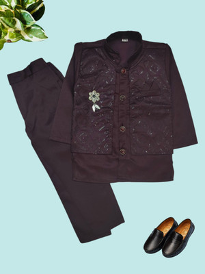 HPN CLOTHING Boys Festive & Party, Wedding Blazer and Pant Set(Maroon Pack of 1)