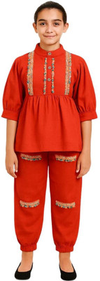 GALAD Girls Festive & Party Kurta and Trouser Set(Red Pack of 1)