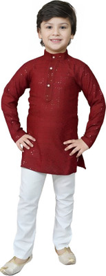 Go Berry Baby Boys Festive & Party Kurta and Pyjama Set(Red Pack of 1)