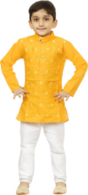 COSMOS ART ENTERPRISE Boys Festive & Party Kurta and Pyjama Set(Yellow Pack of 1)