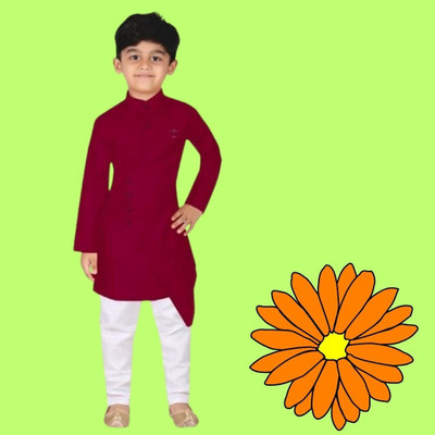 VDC CREATIONS Baby Boys Festive & Party Kurta and Pyjama Set(Maroon Pack of 1)
