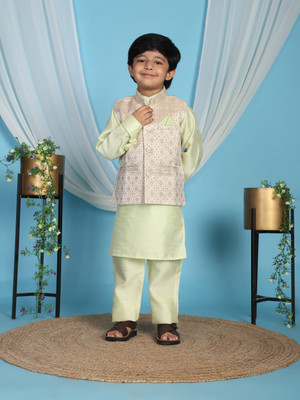 PRO ETHIC Boys Festive & Party Kurta, Waistcoat and Pyjama Set(Green Pack of 1)