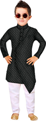 TRUST OUS Boys Wedding Kurta and Churidar Set(Black Pack of 1)