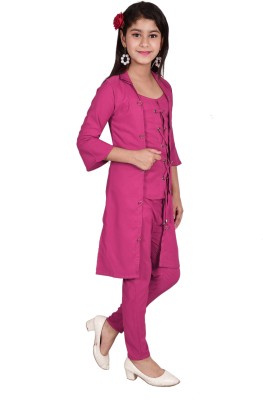 PERFECTPIVOT Girls Casual, Festive & Party, Wedding, Formal Ethnic Jacket, Blouse and Palazzo Set(Pink Pack of 1)