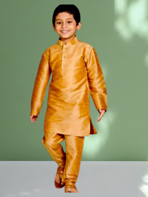 FMSE Boys Festive & Party Kurta and Churidar Set(Gold Pack of 1)
