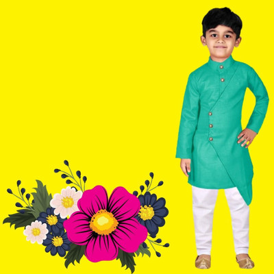 V FASHION HUB Baby Boys Festive & Party Kurta and Pyjama Set(Green Pack of 1)