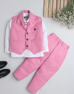 vayu collection Boys Festive & Party Shirt, Waistcoat and Pant Set(Pink Pack of 1)