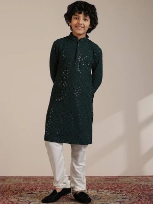 seetoo Boys Chikan Embroidery Straight Kurta(Green)