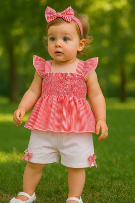 Minnat Fashion Baby Girls Casual Top Skirt(RED WHITE)