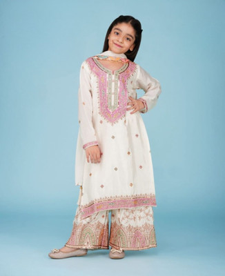 Shixom Girls Festive & Party, Wedding Kurta and Palazzo Set(White Pack of 1)