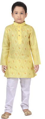 COSMOS ART ENTERPRISE Boys Festive & Party Kurta and Pyjama Set(Yellow Pack of 1)