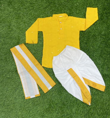 ABLaskar Baby Boys Casual Kurta and Dhoti Pant Set(Yellow Pack of 1)