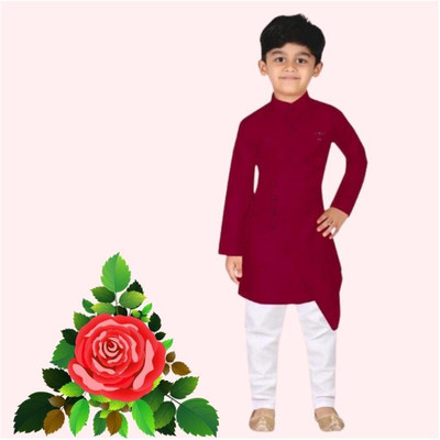 VC FASHION HUB Baby Boys Festive & Party Kurta and Pyjama Set(Maroon Pack of 1)