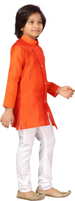 Aarika Boys Festive & Party Kurta and Pyjama Set(Orange Pack of 1)