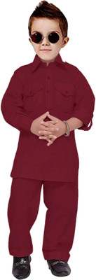 OS Jeans Boys Festive & Party Pathani Suit Set(Maroon Pack of 1)