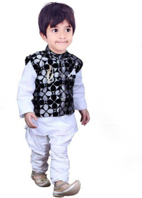 HRR Baby Boys Festive & Party Kurta, Waistcoat and Pyjama Set(White Pack of 1)